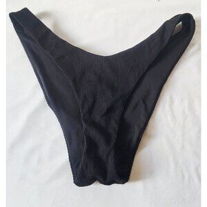 Aerie Ribbed MEDIUM Black Brazilian High Cut Cheeky Bikini Bottom Swimwear
